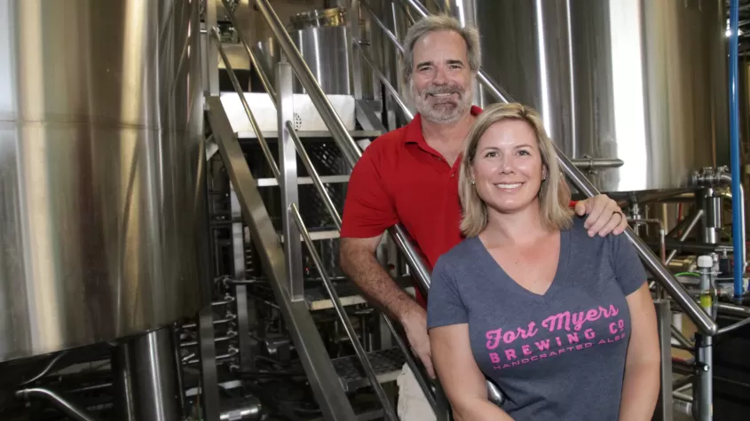 Co-founders Jen and Rob Whyte in brewery