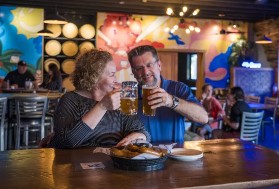 Friends cooling off at a brewery                    