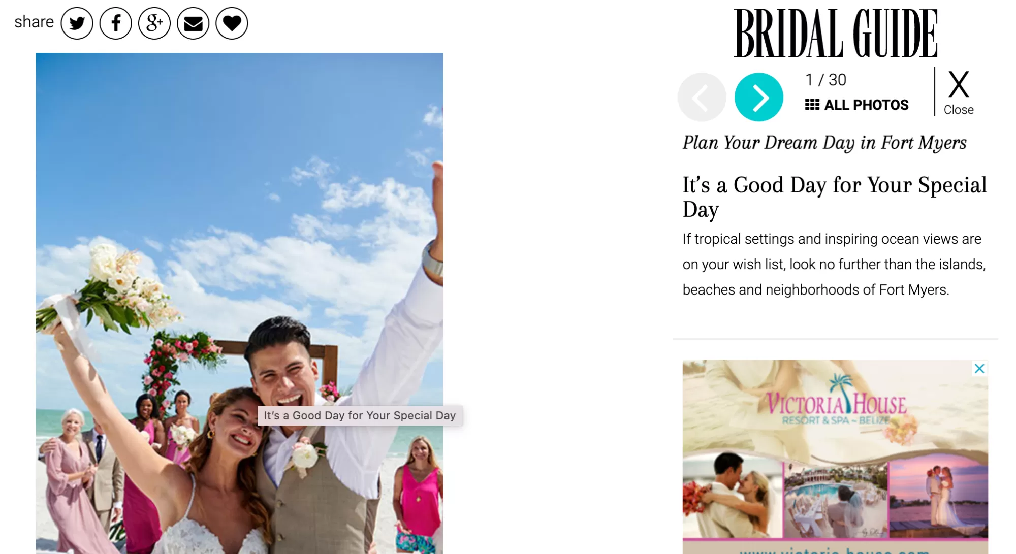 A screenshot of a sponsored Bridal Guide Slideshow